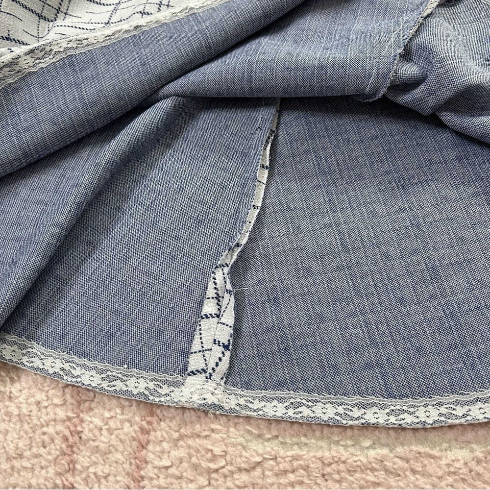 Vintage 1960s Navy and Off White Plaid Midi Dress Drop Waist Tie Belt Size 8 - Picture 10 of 12